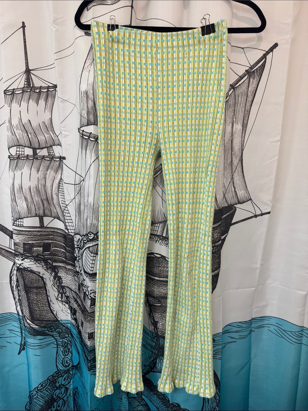 Billabong Yellow & Aqua Ribbed Flare Pants